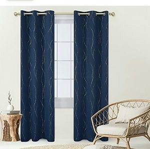 New Deconovo Blue Thermal Insulated Blackout Grommet Top Curtains 84" Two Panels